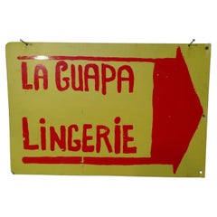 Vintage French Folk Art double sided “La Guapa Lingerie” Sign, Circa 1960