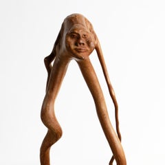 Vintage French Folk Art Root Carving Figure, Carved Wooden Sculpture, 1970s