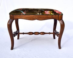 Vintage French Footstool Ottoman in Brunschwig & Fils Velvet
