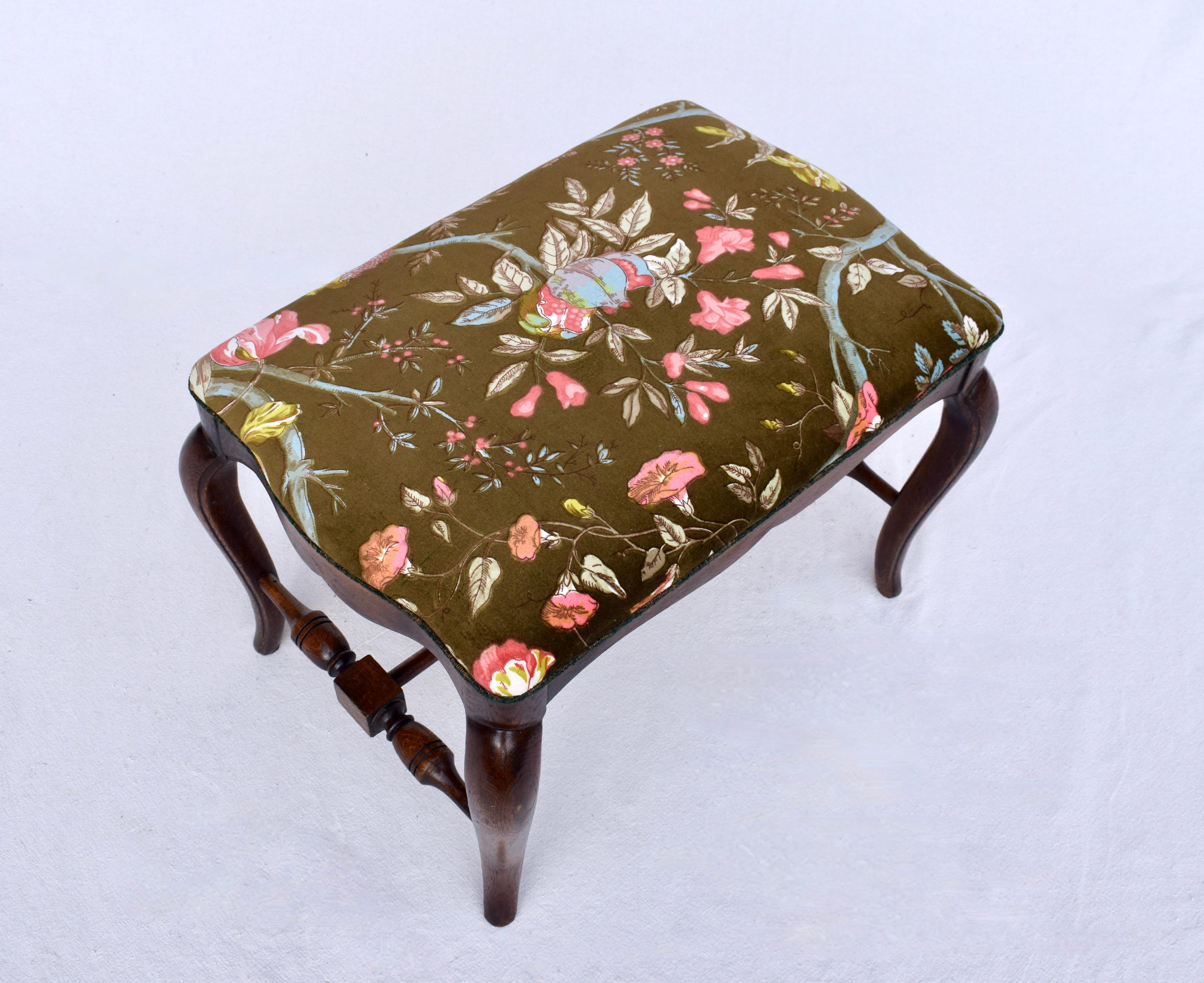 French Provincial Vintage French Footstool Ottoman in Brunschwig & Fils Velvet For Sale