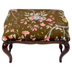 Vintage French Footstool Ottoman in Brunschwig & Fils Velvet