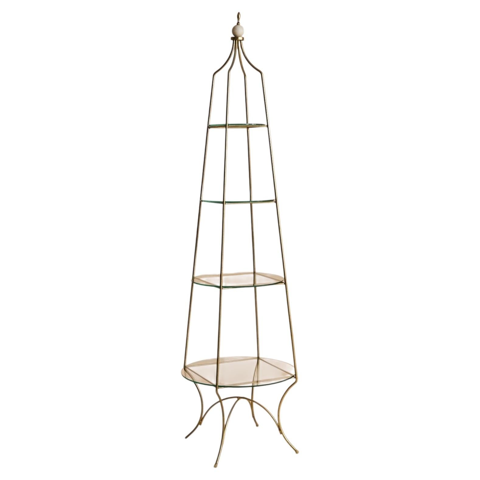 Vintage French Four-Tier Brass + Glass Étagère