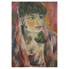 Quadro ad olio francese d'epoca con cornice "La donna velata", anni '40