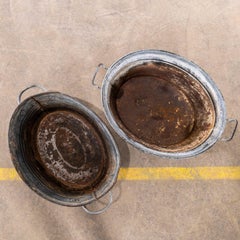 Vintage French Galvanised Laundry Tubs - Pair