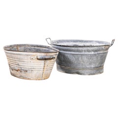 Vintage French Galvanised Laundry Tubs - Pair