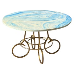 Vintage French Garden Brass and Marbleized Resin Coffee Table