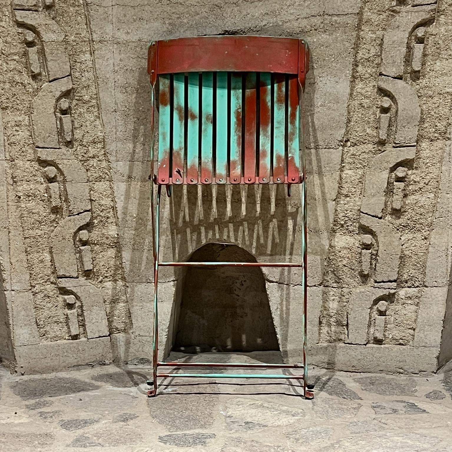 Vintage French Garden Table Set Folding Metal Chair For Sale 8