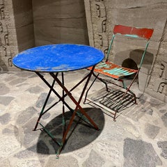 Vintage French Garden Table Set Folding Metal Chair