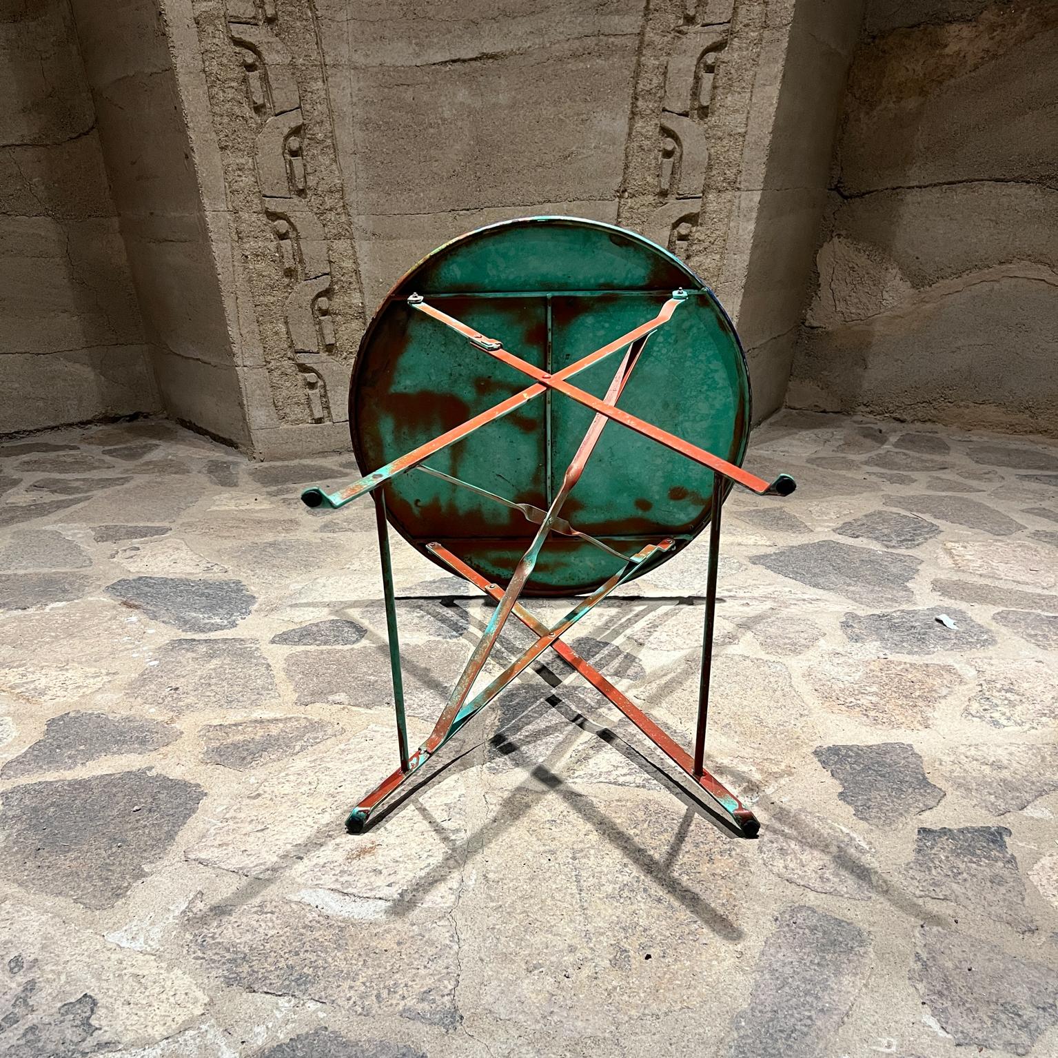 Vintage French Garden Table Set Folding Metal Chair For Sale 2