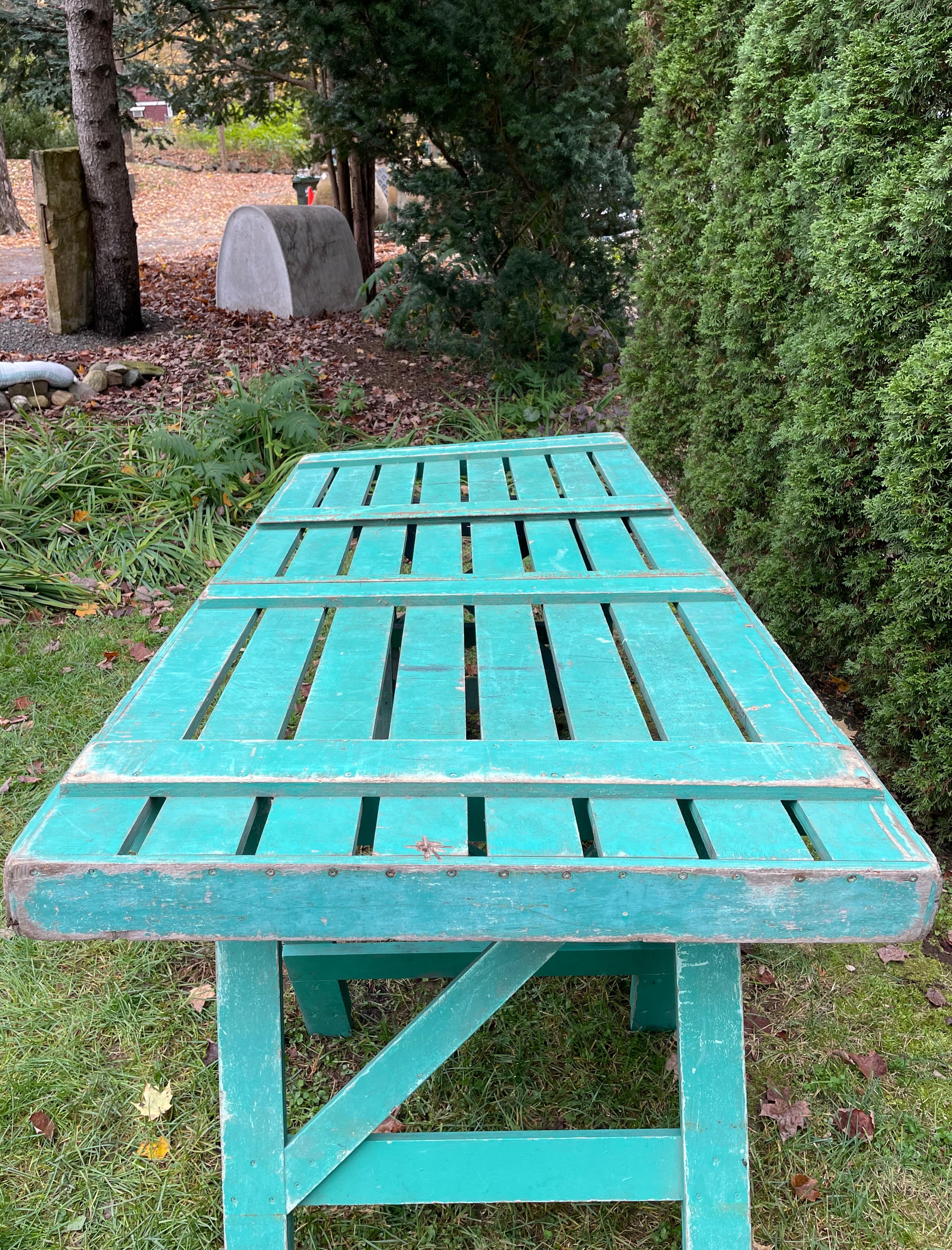 20th Century Vintage French Garden Work Table in Original Aqua Paint