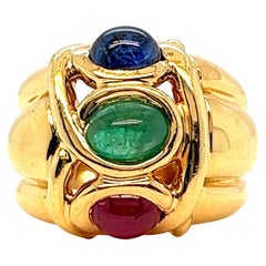 Vintage French Gemstone 18 Karat Yellow Gold Statement Ring