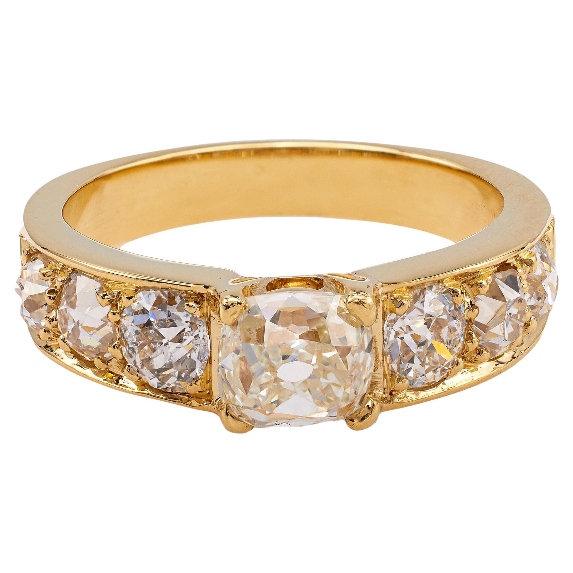 Vintage French GIA 1.15 Carat Old Mine Cut Diamond 18k Yellow Gold Ring
