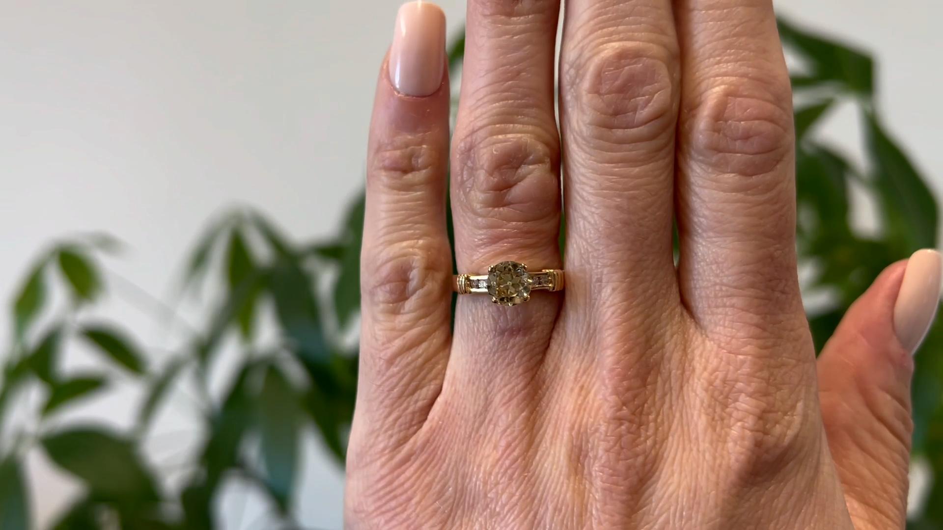 Old European Cut Vintage French GIA 1.21 Carat Fancy Color Diamond 18k Yellow Gold Ring