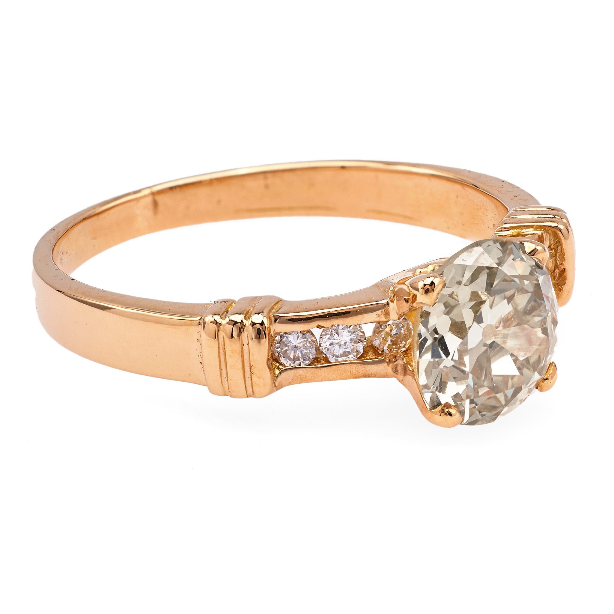 Women's or Men's Vintage French GIA 1.21 Carat Fancy Color Diamond 18k Yellow Gold Ring For Sale