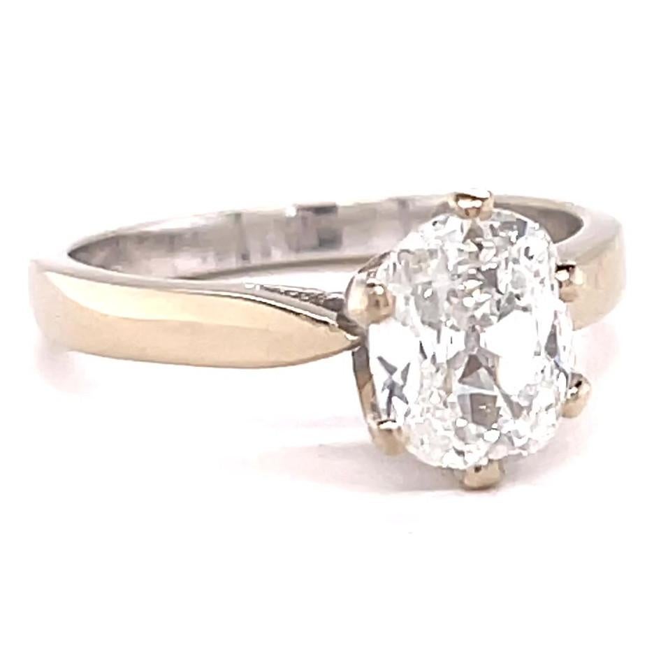 Women's or Men's Vintage French GIA 1.51 Antique Cushion Cut Diamond 18k Gold Engagement Ring