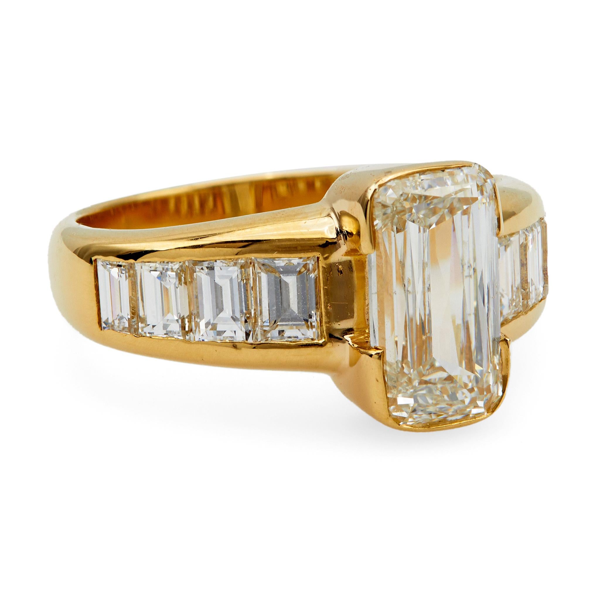Vintage French GIA 2.02 Carat Rectangular Brilliant Cut Diamond 18k Gold Ring 1