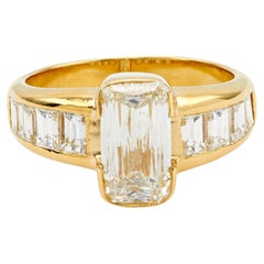 Vintage French GIA 2.02 Carat Rectangular Brilliant Cut Diamond 18k Gold Ring