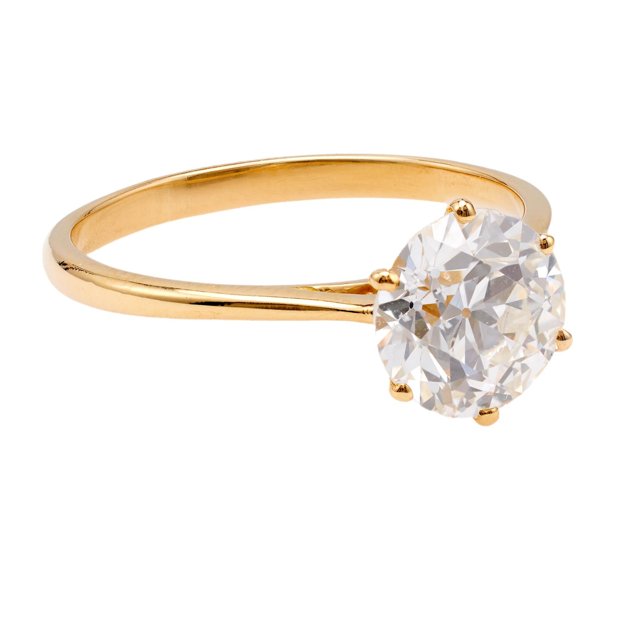 Solitaire français vintage en or jaune 18 carats avec diamant taille européenne ancienne de 2,12 carats certifié GIA Unisexe en vente