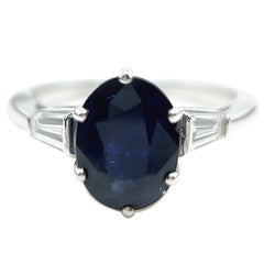 Vintage French GIA 2.19 Carats Sri Lanka Sapphire Diamond Platinum Ring
