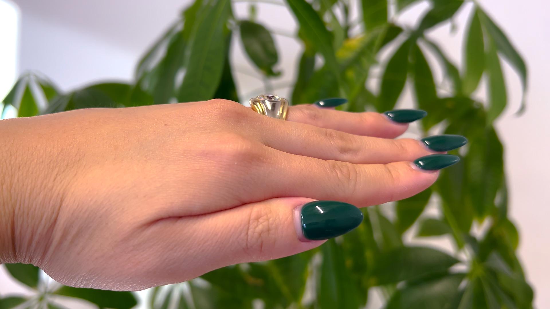 Französischer 18k zweifarbiger Vintage-Lünette-Ring, GIA 3,12 Karat Diamant im alteuropäischen Schliff, Vintage im Zustand „Gut“ in Beverly Hills, CA