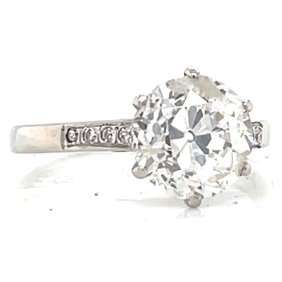 Retro Vintage French GIA 3.17 Carat Old European Cut Diamond Platinum Engagement Ring