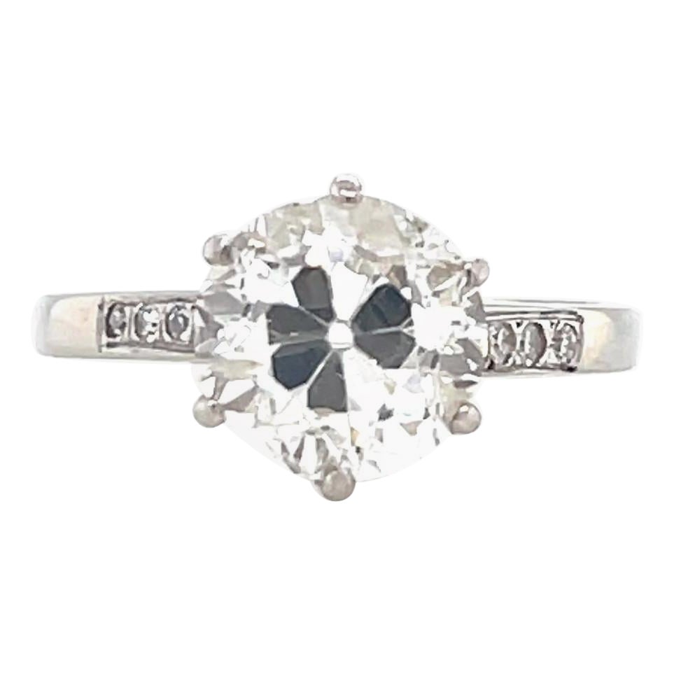 Platin-Verlobungsring, Französisch, GIA 3,17 Karat Diamant im alteuropäischen Schliff