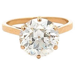 Vintage French GIA 3.25 Carats Old European Cut Diamond 18k Yellow Gold Ring