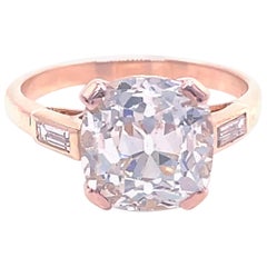 Vintage French GIA 4.00 Carat Old Mine Cut Diamond 18 Karat Gold Engagement Ring Vintage French GIA 4.00 Carat Old Mine Cut Diamond 18 Karat Gold Engagement Ring