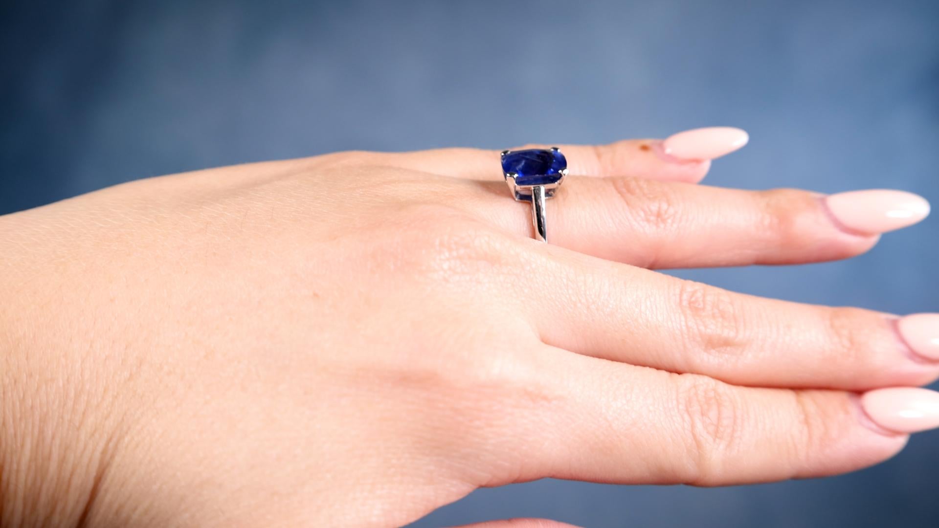 Cushion Cut Vintage French GIA 4.24 Carat Ceylon Sapphire 18k White Gold Solitaire Ring