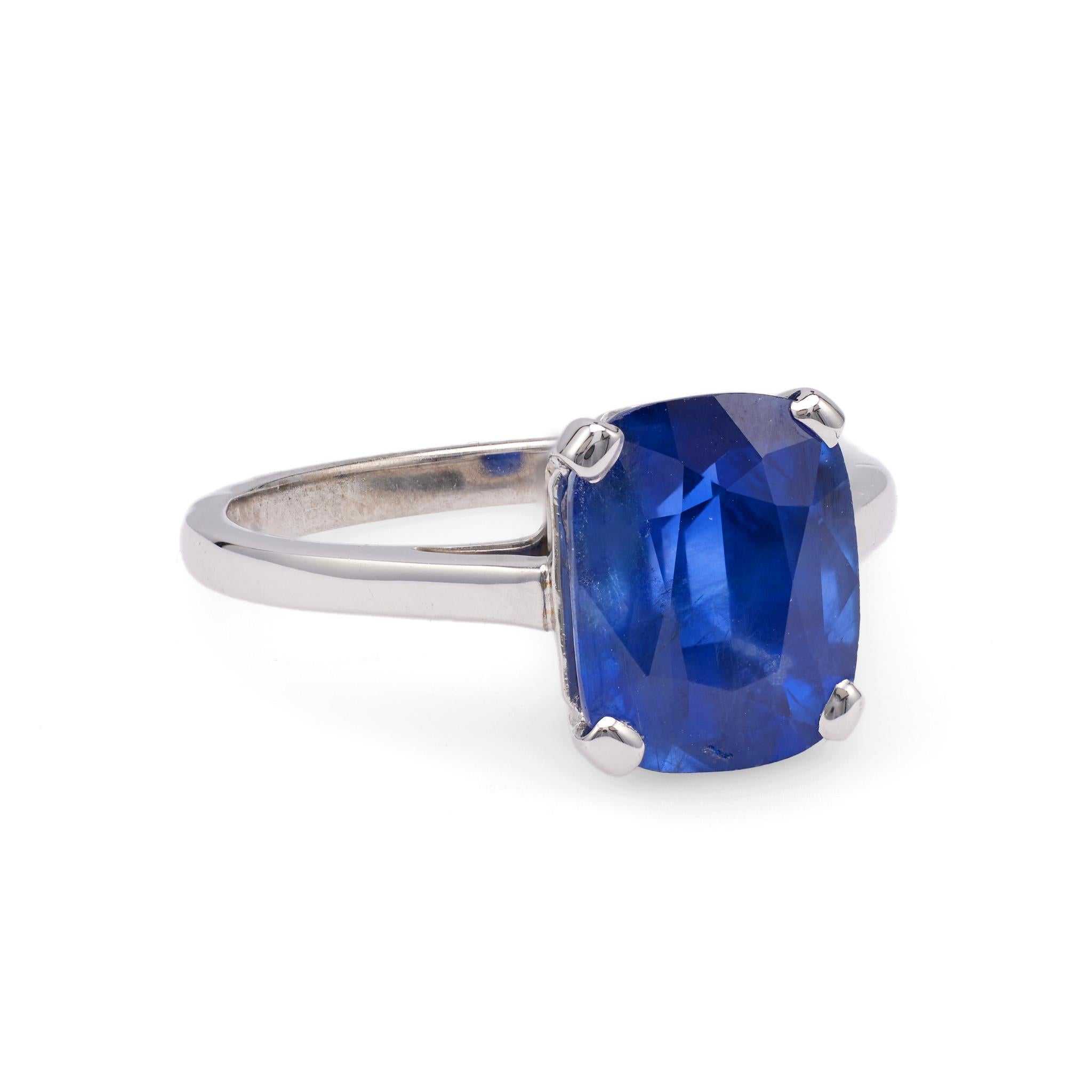 Vintage French GIA 4.24 Carat Ceylon Sapphire 18k White Gold Solitaire Ring In Good Condition For Sale In Beverly Hills, CA