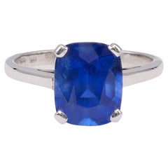 Vintage French GIA 4.24 Carat Ceylon Sapphire 18k White Gold Solitaire Ring