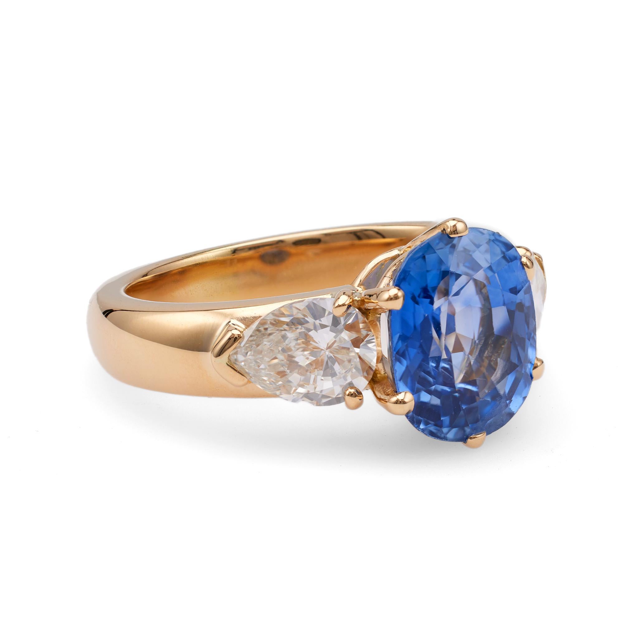 Bague française vintage GIA 4.42 Carat Ceylon No Heat Sapphire Diamond 18k Gold Ring Bon état - En vente à Beverly Hills, CA