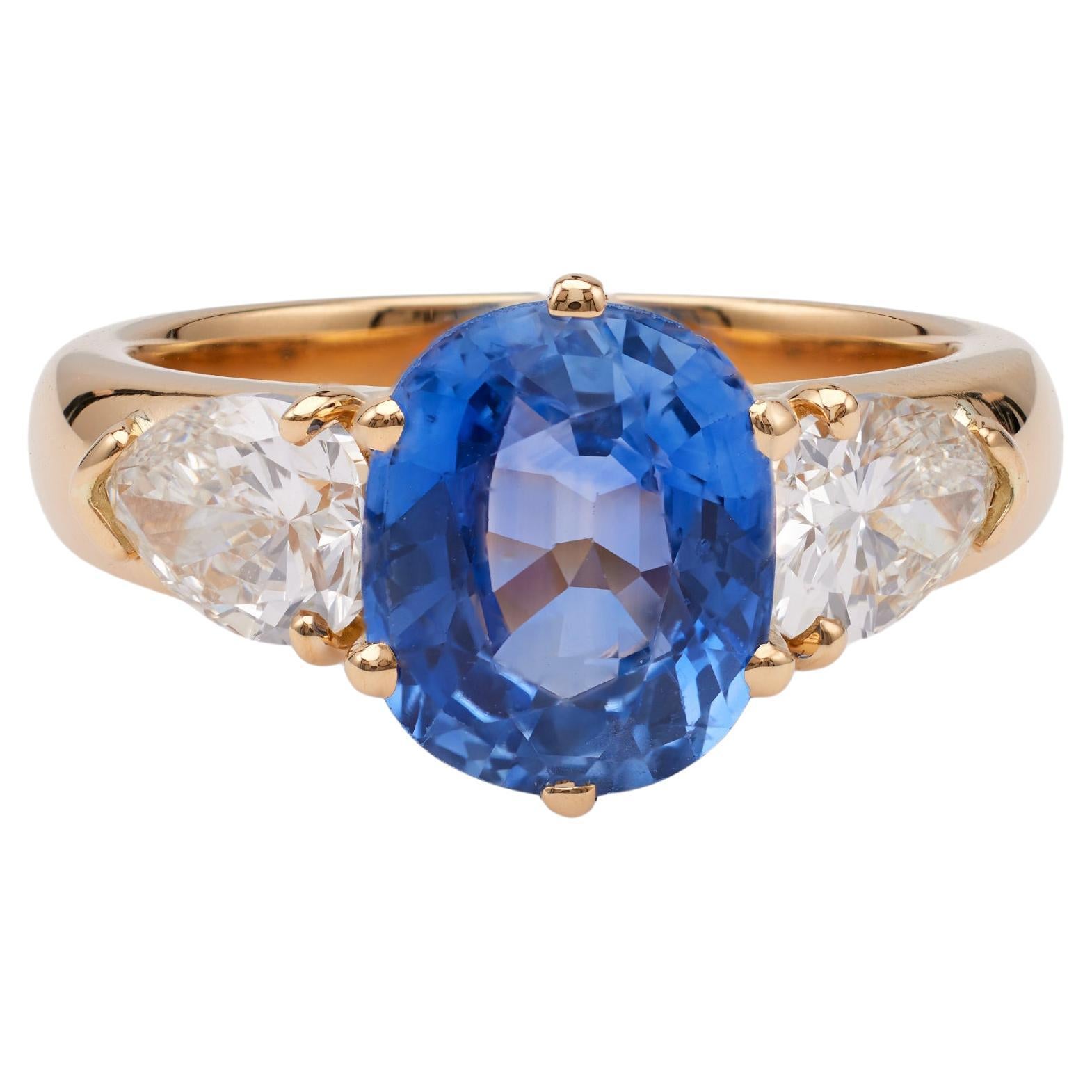 Vintage Französisch GIA 4,42 Karat Ceylon keine Hitze Saphir Diamant 18k Gold Ring im Angebot