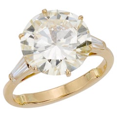 Anillo de compromiso vintage francés GIA de oro amarillo de 18 quilates con diamante de 4,72 quilates