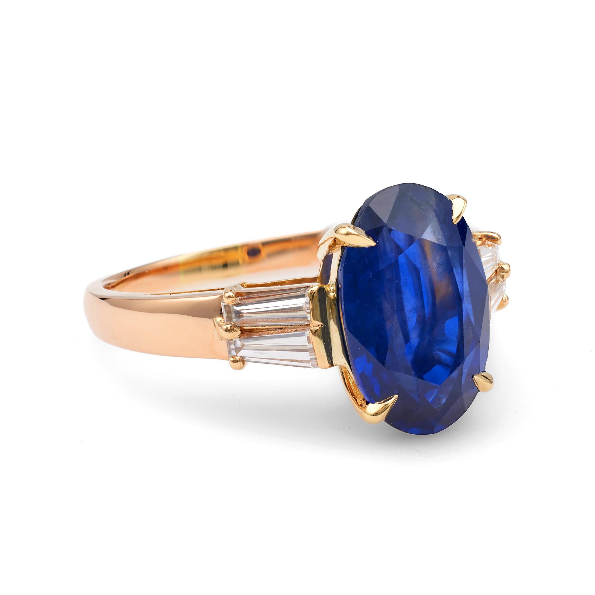 Vintage French GIA 4.73 Carat Ceylon Sapphire Diamond 18k Yellow Gold Ring In Good Condition For Sale In Beverly Hills, CA