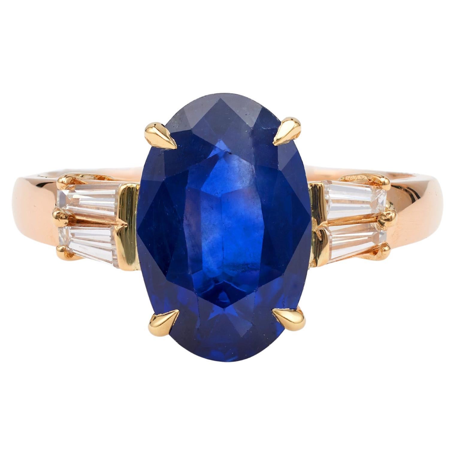 Vintage French GIA 4.73 Carat Ceylon Sapphire Diamond 18k Yellow Gold Ring