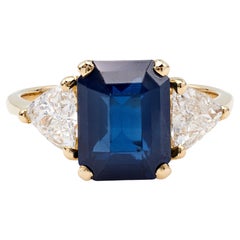 18 Karat Gelbgold Vintage Französisch GIA 4,86 Karat äthiopischer Saphir Diamant Ring