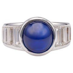 Anillo vintage francés GIA de 5,00 quilates de diamantes zafiro de Ceilán de oro blanco de 18 quilates