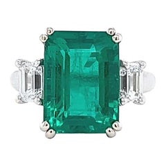 crazy rich asian ring emerald Vintage French GIA 5.56 Carat Colombian Emerald Diamond 18 Karat White Gold Ring