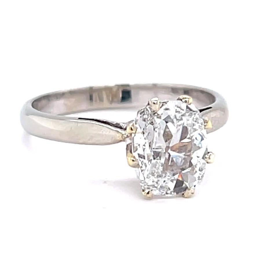 Women's or Men's Vintage French GIA Antique Cushion Cut Diamond Solitaire Engagement Ring