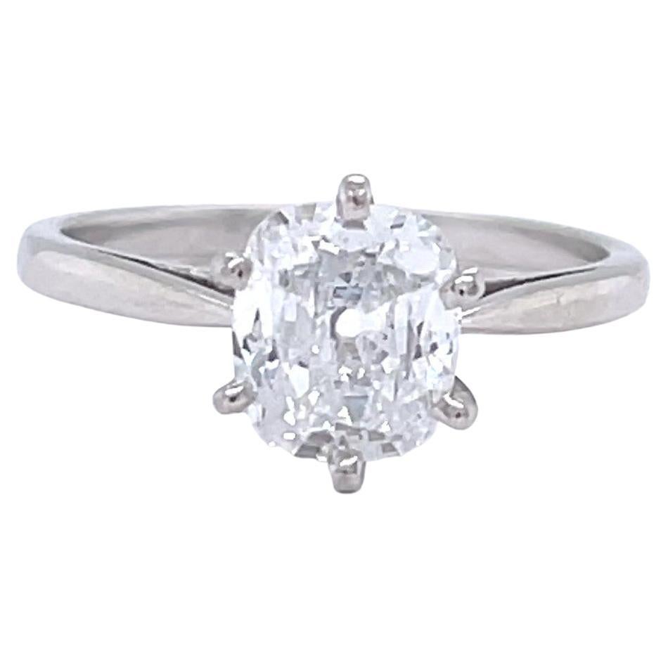 Vintage French GIA Antique Cushion Cut Diamond Solitaire Engagement Ring