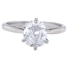 Vintage Französischer GIA Antiker Solitär Verlobungsring mit Diamant im Kissenschliff