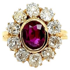 Vintage French GIA Burma No Heat Ruby Old Mine Cut Diamond 18K Gold Ring