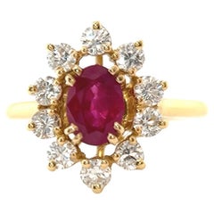 Vintage French GIA Burma Ruby Diamond 18 Karat Yellow Gold Cluster Ring