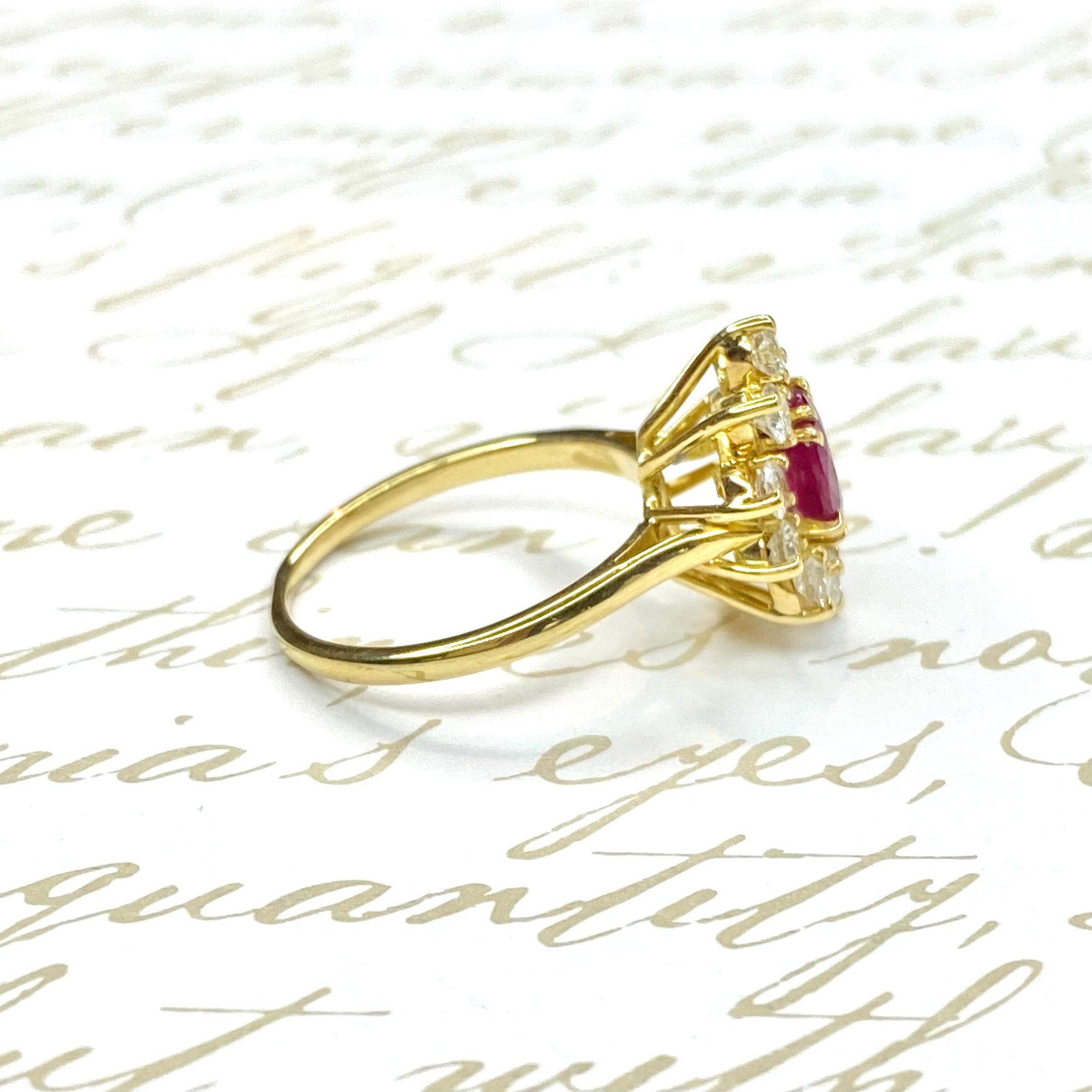 Vintage French GIA Certified Burma Ruby and Diamond Ring In Good Condition For Sale In Henderson, NV