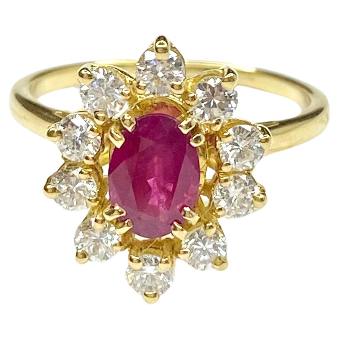Französischer GIA-zertifizierter Burma-Rubin- und Diamantring, Vintage