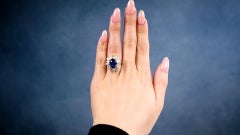 Vintage French GIA Ceylon Sapphire Diamond 18k Yellow Gold Cluster Ring