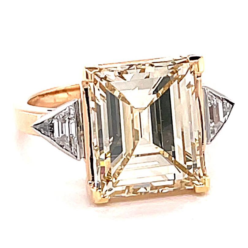 Emerald Cut Vintage French GIA Fancy Color 5.79 Carat Step Cut Diamond 18K Rose Gold Ring