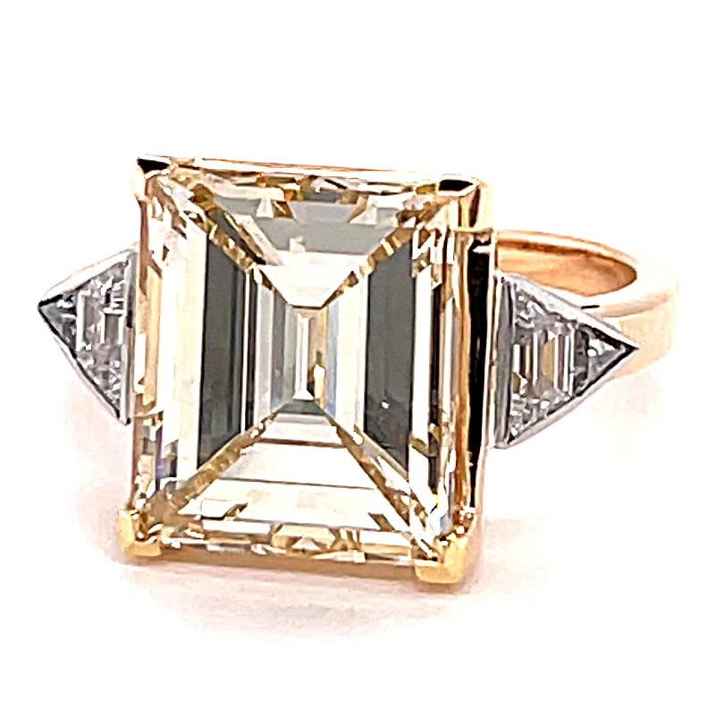 Vintage French GIA Fancy Color 5.79 Carat Step Cut Diamond 18K Rose Gold Ring In Excellent Condition In Beverly Hills, CA