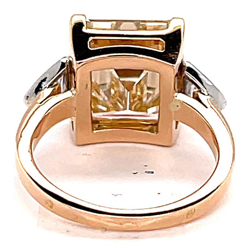Women's or Men's Vintage French GIA Fancy Color 5.79 Carat Step Cut Diamond 18K Rose Gold Ring